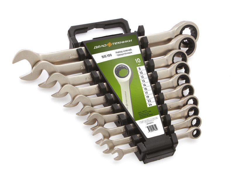 Набор ключей комбинированных трещоточных 10 шт. холдер