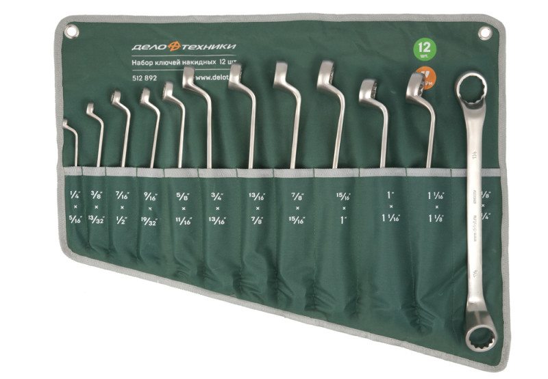 Набор ключей накидных дюймовых, 12 шт., планшет тетрон.