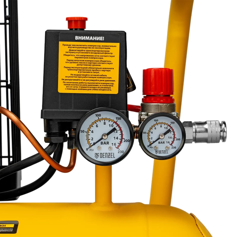 Компрессор воздушный BCV2300/100, ременный привод, 2.3 кВт, 100 литров, 440 л/мин Denzel