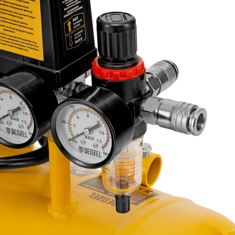 Компрессор безмасляный, малошумный DLS 1800/100,1800 Вт, 3x600, 100 л, 345 л/мин Denzel