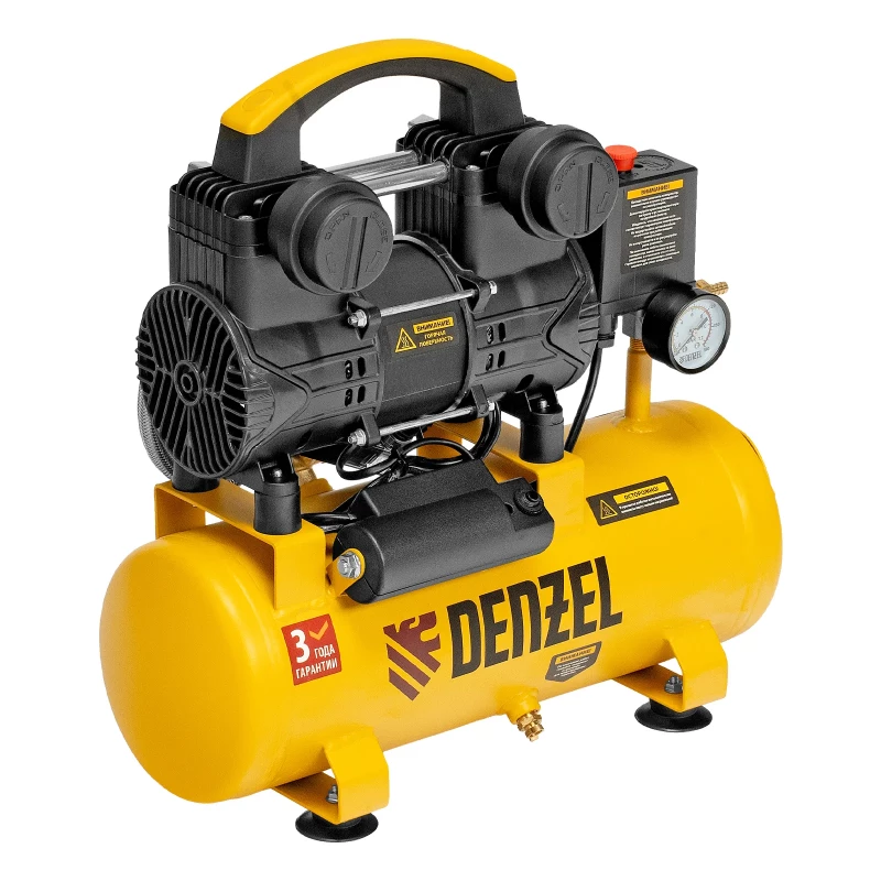 Компрессор безмасл. малошумный DLP-950/10, 950Вт,10 л, 2850 об/мин, 170 л/мин Denzel